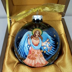 Коллекционный елочный шар с росписью Палех "Ангел" в футляре