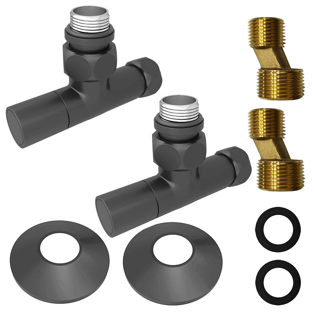 Соединение угловое с круглым вентилем для полотенцесушителей Azario гайка-штуцер 3/4"х1/2", графит (AZ83908FW)