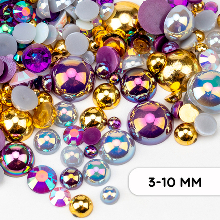 Набор декоративного полужемчуга и страз “Gold-silver-lilac”