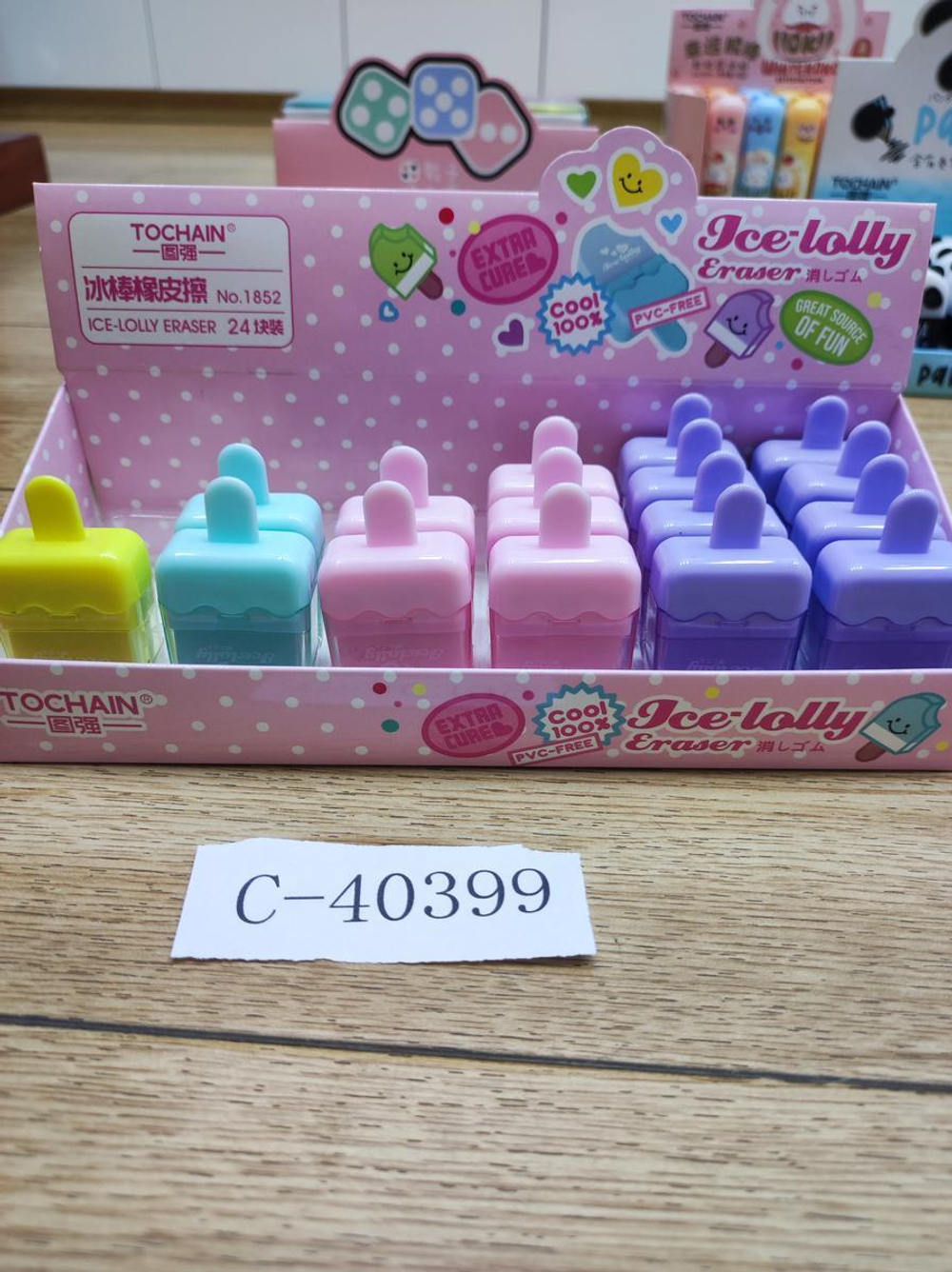 Ластик "Мороженое" в пластиковом держателе, 4 цв микс , С-40399