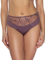 Эффектные трусики-бразилиана с вставкой из сетки с вышивкой (Размер: XL) (Цвет: какао)