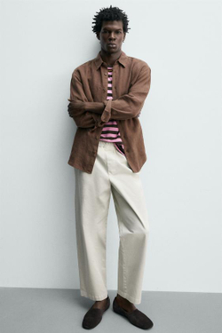 ZARA БРЮКИ ЧИНОС RELAXED FIT, СЕРЫЙ МЕЛАНЖ