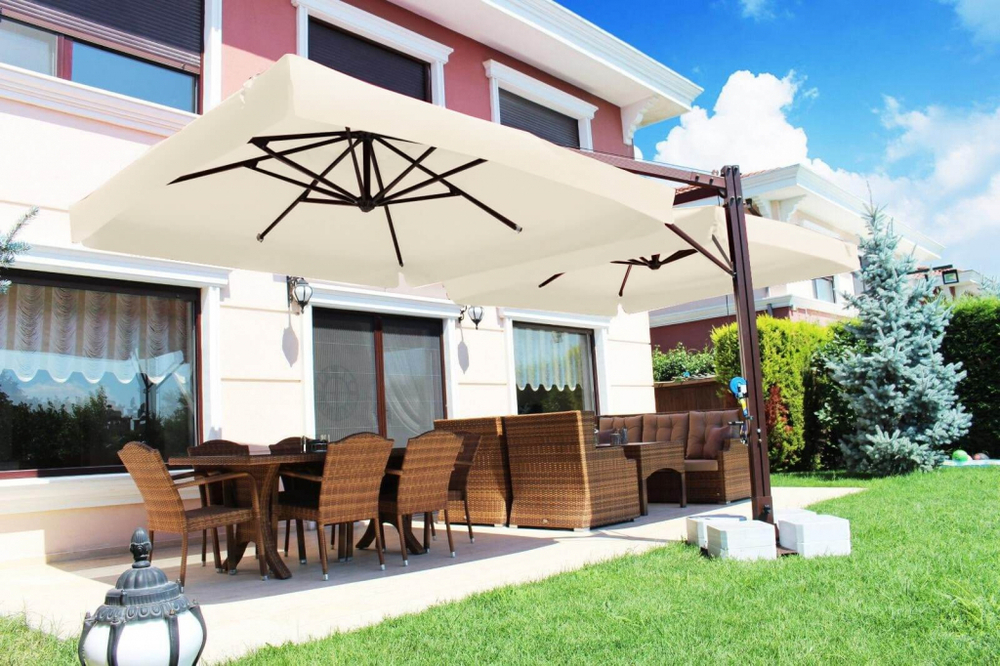 Зонт профессиональный двухкупольный 6.4х3 м Theumbrela Semsiye Evi Double Banana V, бежевый