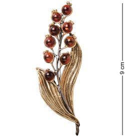 AM-2096 Брошь «Ландыши» (латунь, янтарь)