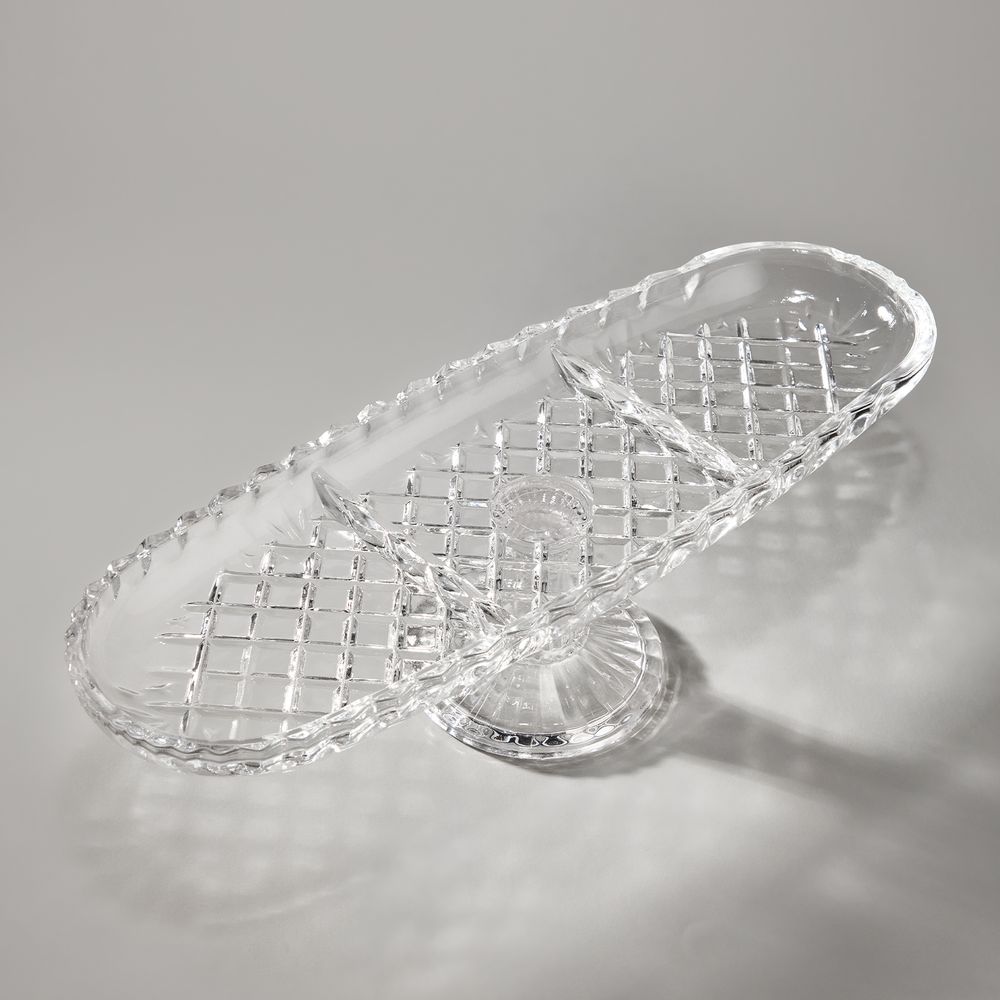 БЛЮДО НА НОЖКЕ ОВАЛЬНОЕ 3 СЕКЦИИ 39X14 СМ