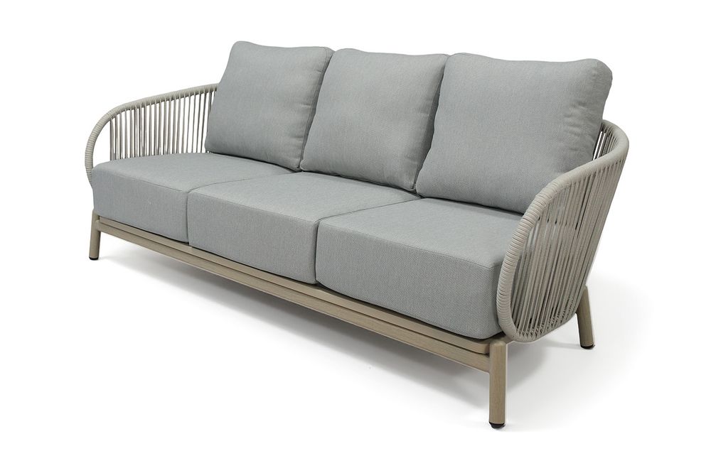 "Прато" диван трехместный из искусственного ротанга, цвет светло-серый, каркас под дерево (холодно-бежевый)