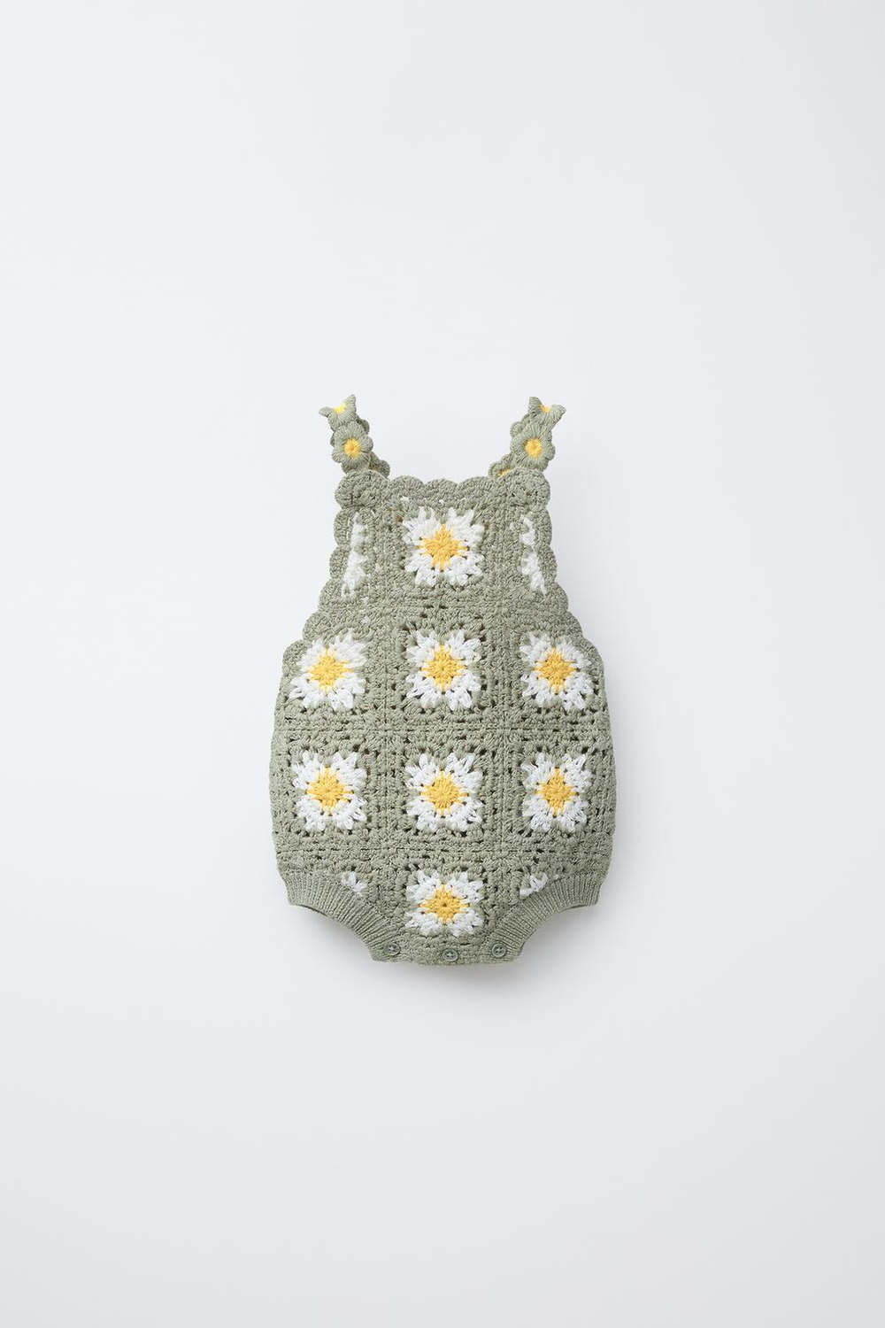 ZARA ТРИКОТАЖНЫЙ КОМБИНЕЗОН ИЗ КРУЖЕВА КРОШЕ С ЦВЕТОЧНЫМ УЗОРОМ, ЗЕЛЕНОВАТЫЙ