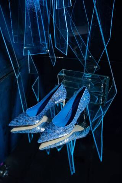 Женские кожаные туфли синие с тиснением под рептилию