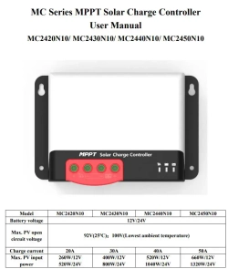 Контроллер заряда SRNE MPPT MC2420N10 [20A / 12/24V / 260/520W]