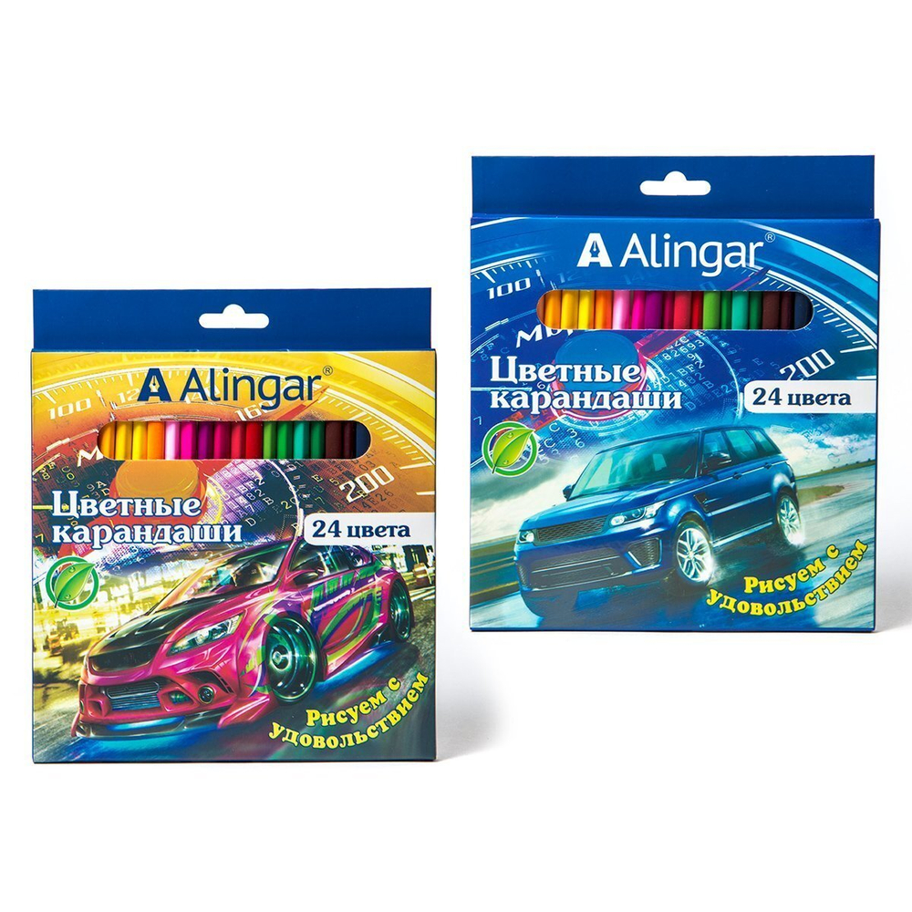 Карандаши цветные Alingar 24 цв., "Гранд тур" деревянные, трехгранные, заточенные, грифель 3.0 мм, картон. уп., европодвес