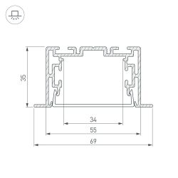 Профиль с экраном S2-LINIA69-F-2500 ANOD+OPAL (Arlight, Алюминий) 021177
