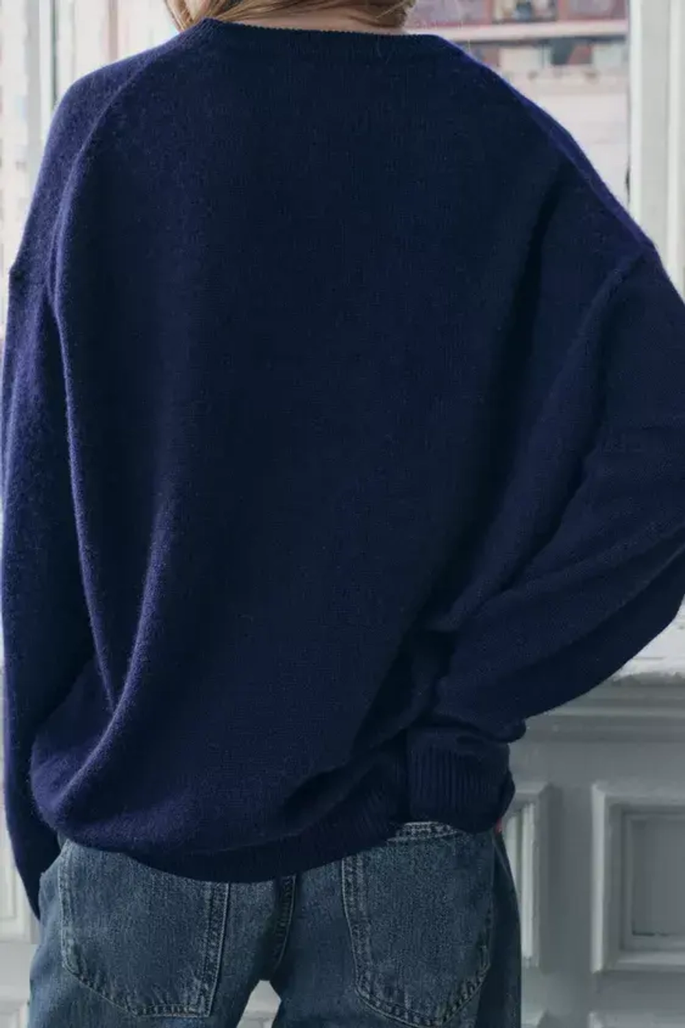 ZARA ОДНОТОННЫЙ СВИТЕР ИЗ 100% КАШЕМИРА, МОРСКОЙ СИНИЙ