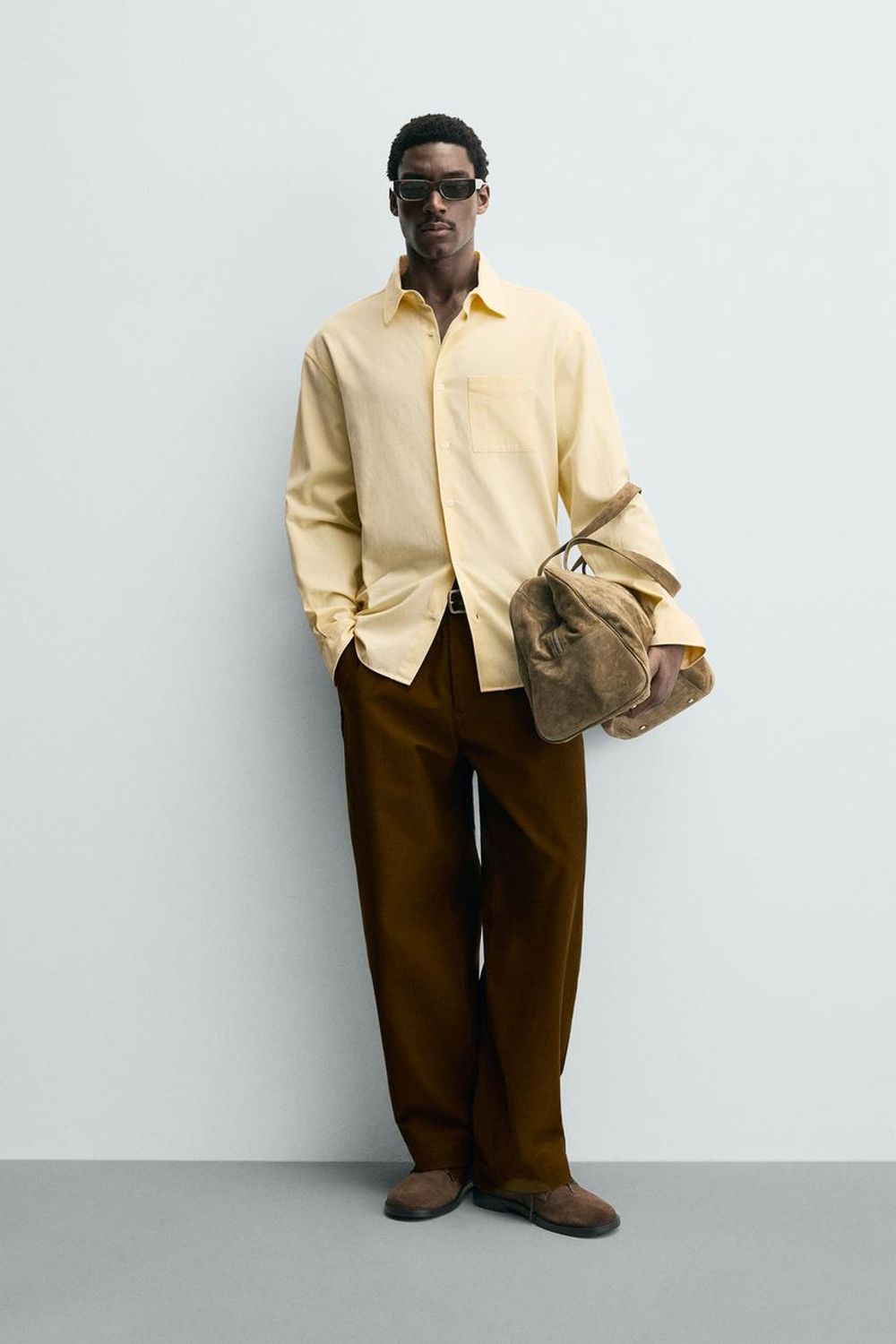 ZARA РУБАШКА СВОБОДНОГО КРОЯ С КАРМАНОМ, ЭКРЮ/ЖЕЛТЫЙ