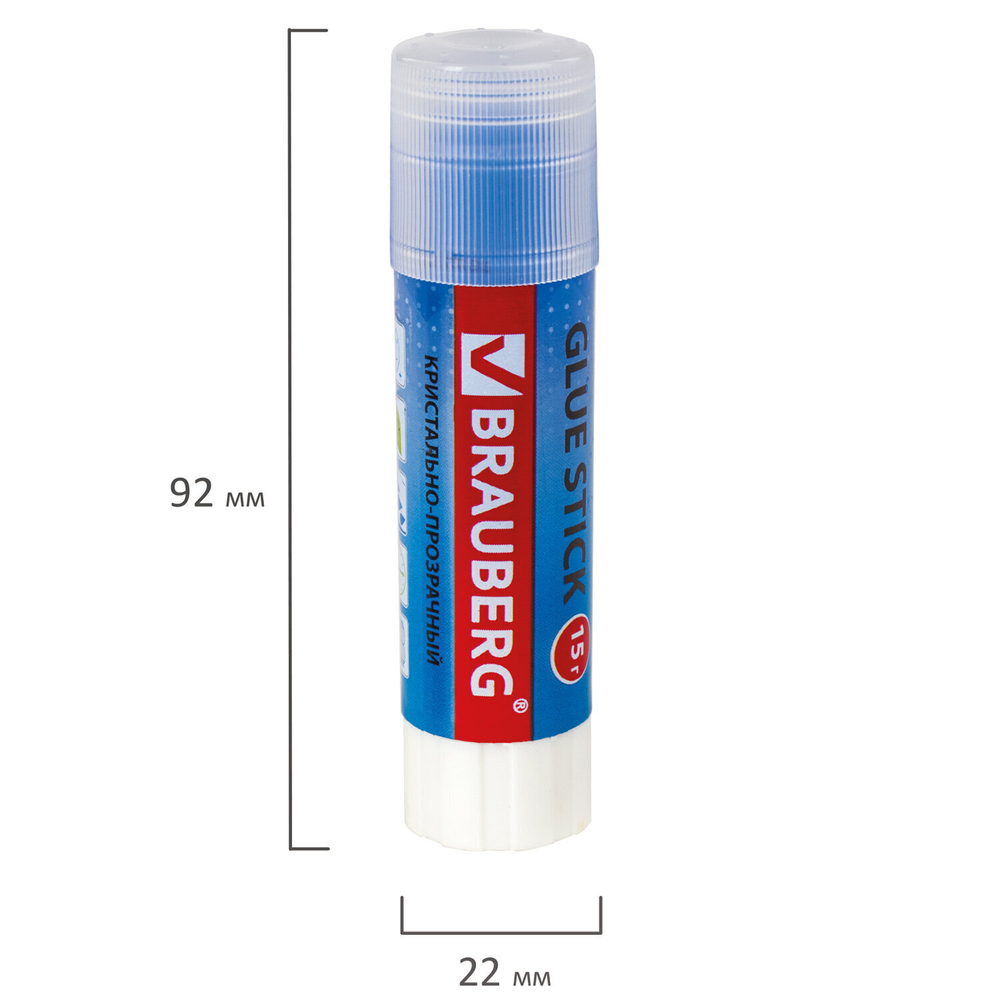 Клей-карандаш BRAUBERG "COLOR Crystal" 15 г прозрачный ассорти 227 (20 штук в упаковке)