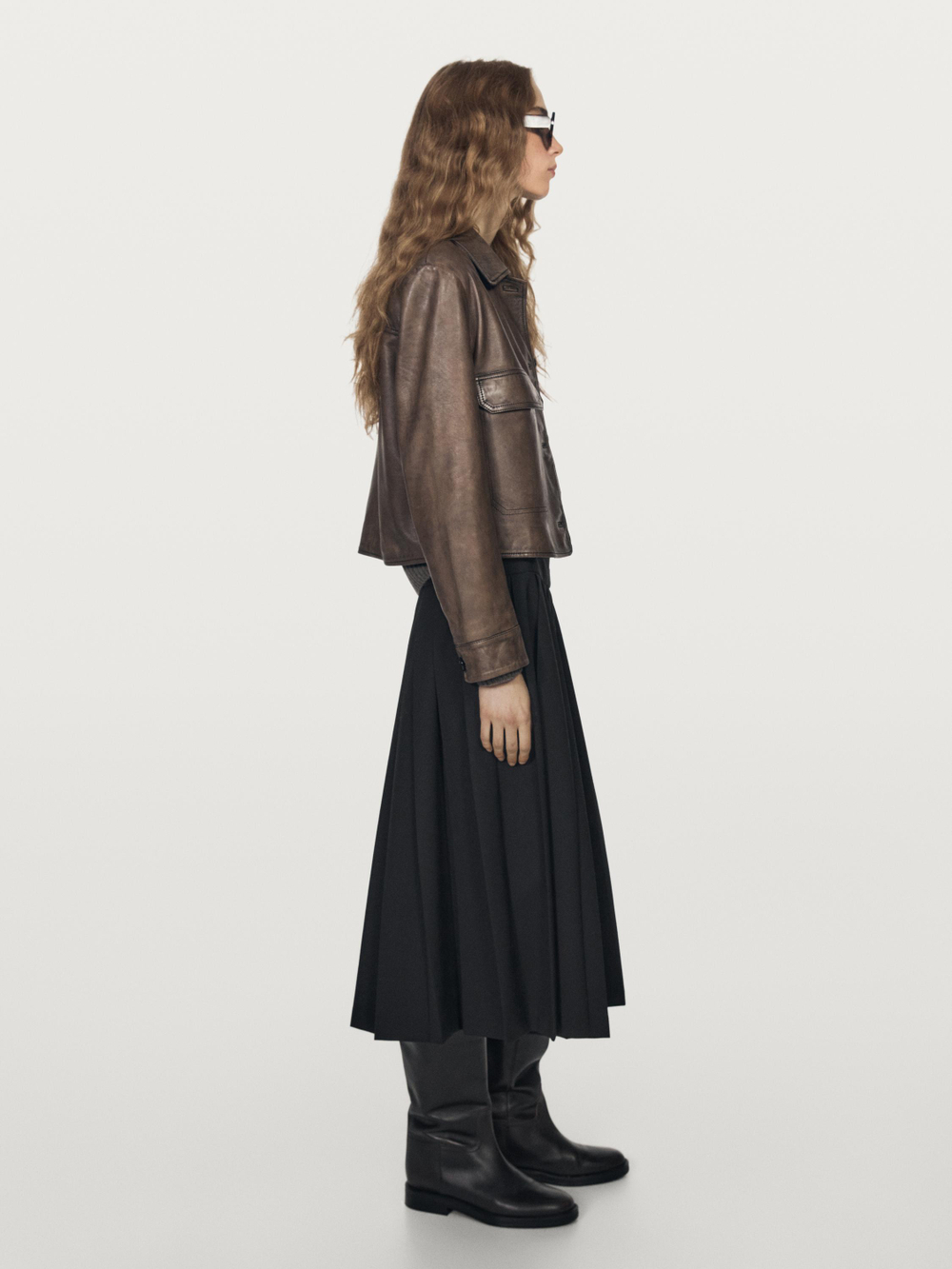 Massimo Dutti Юбка миди из смесовой шерсти с плиссировкой, черный