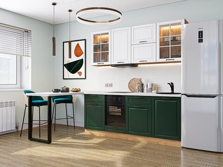 Прямая модульная кухня Дублин-03 Special White/Special Green - Дуб Вотан 2140*1950*600