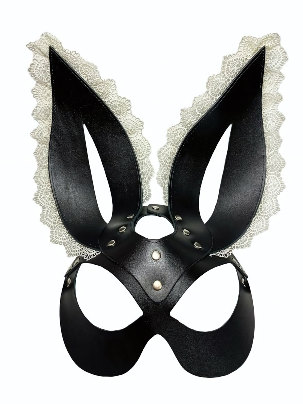 Маска зайки с бежевым кружевом на ушках (Цвет: черный)