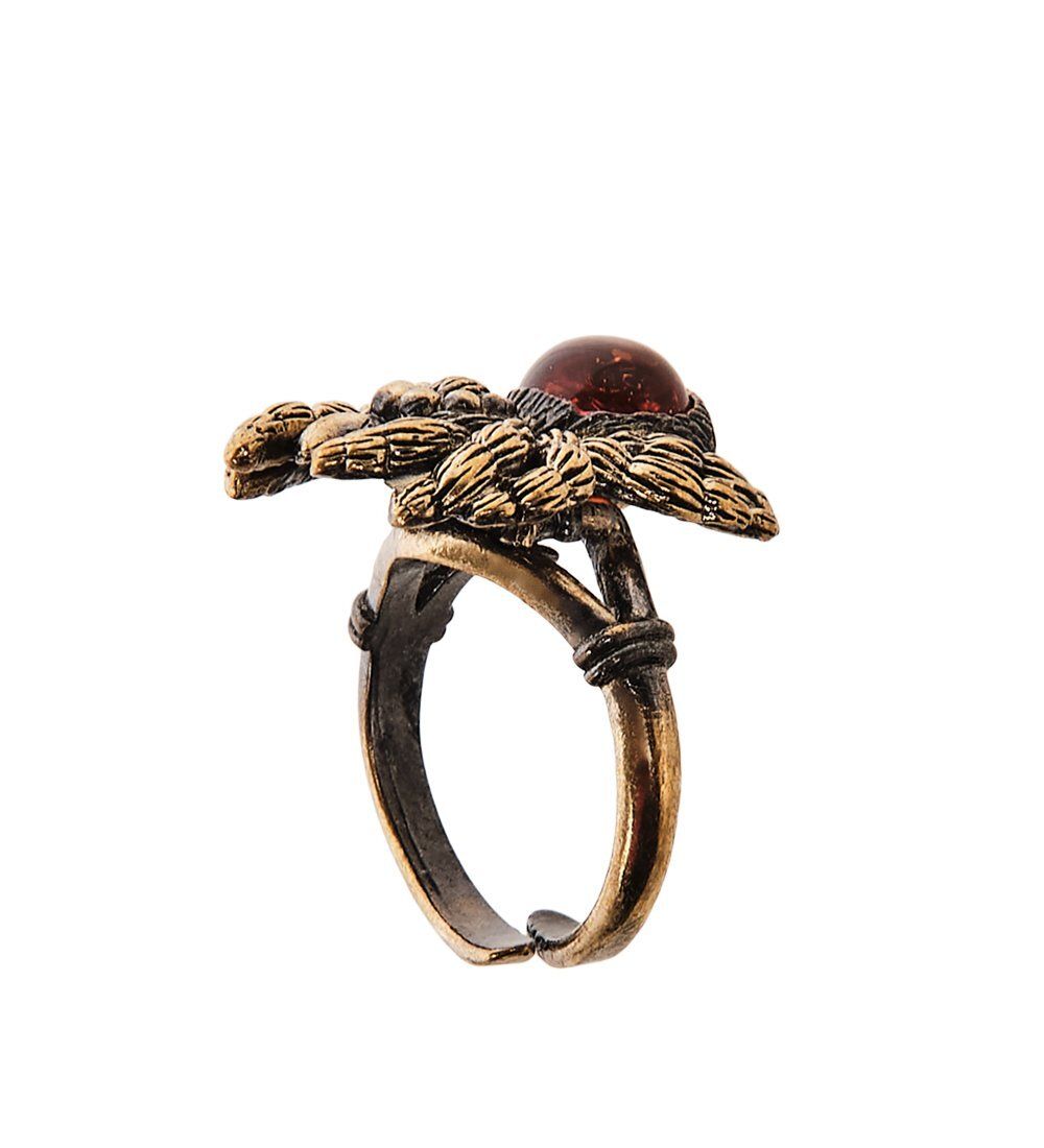 AM-2485 Кольцо «Паучок» (латунь, янтарь)