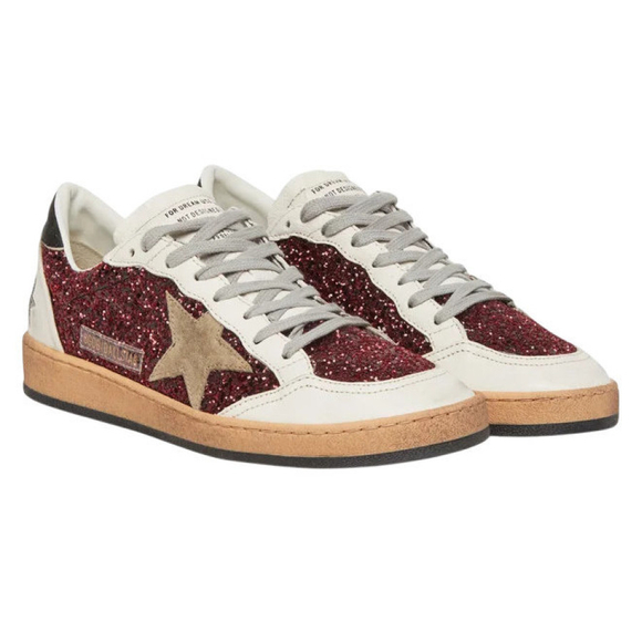 Женские Golden Goose Ball Star in Burgundy Glitter with Suede Star and Black Heel Tab