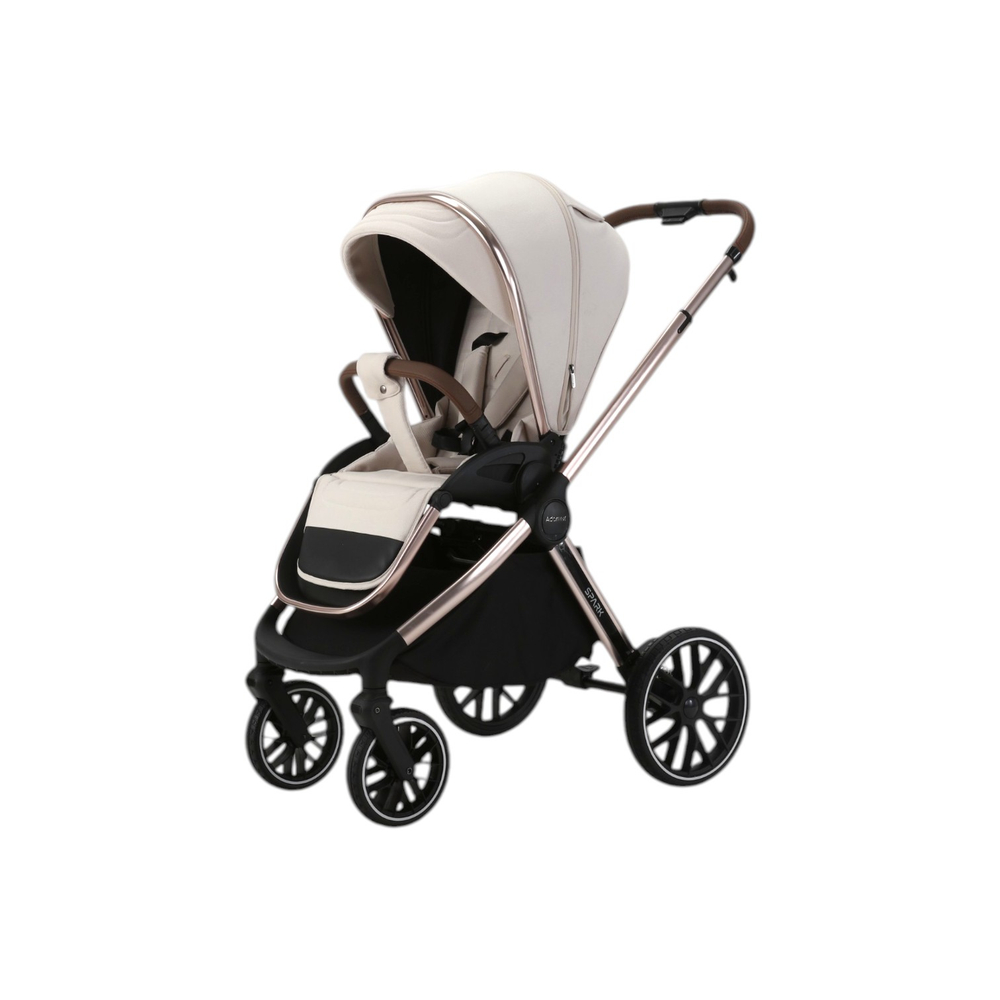 Детская универсальная коляска Adamex Spark SE 2в1 - Vanilla Champagne (Светло-бежевая ткань, шампань рама)