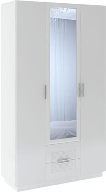 Шкаф для одежды распашной с зеркалом и полками Белый Поры Дерева/Белый Глянец, 130х51х222 см Тиффани RINNER мебельная фабрика