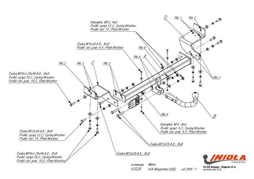 Фаркоп IMIOLA K.025 Kia Magentis 2006-2010(паспорт и сертификат в комплекте)(без электрики)