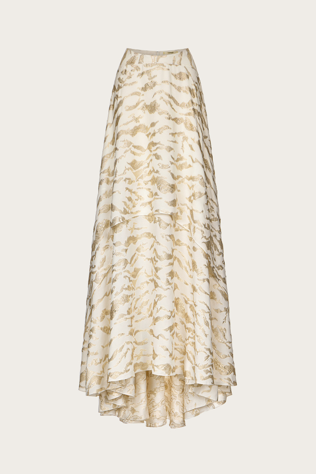 ЮБКА ИЗ МОЛОЧНОГО ШЕЛКА С ЛЮРЕКСНЫМ ОРНАМЕНТОМ