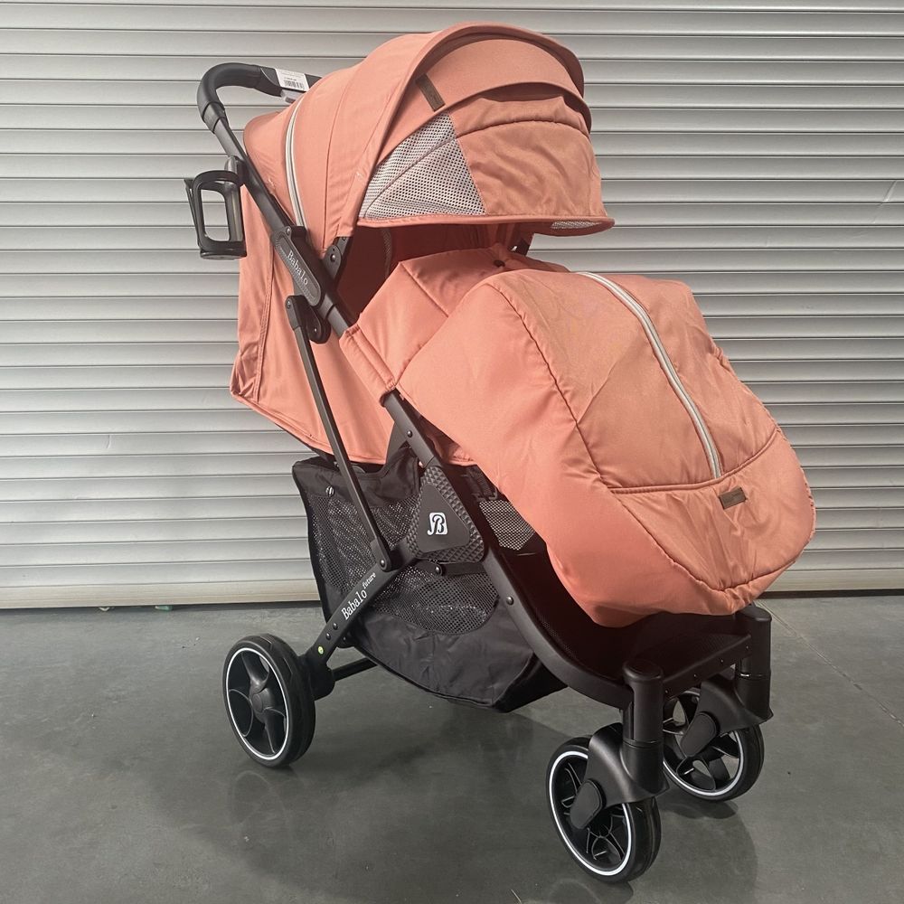 Прогулочная коляска BABALO J700 розовый текстиль на чёрной раме на механической спинке