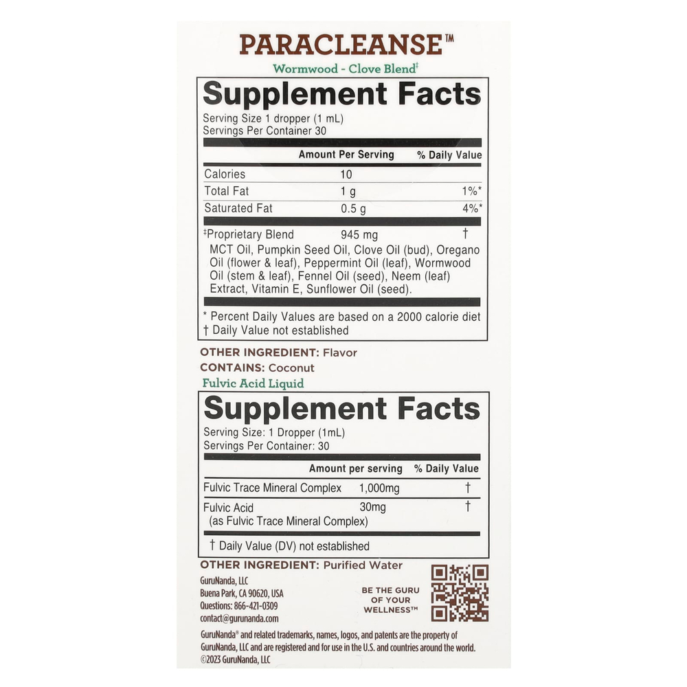 GuruNanda, Paracleanse, 2 этапных набора, без спирта, 2 шт. по 30 мл (1 жидк. унция)