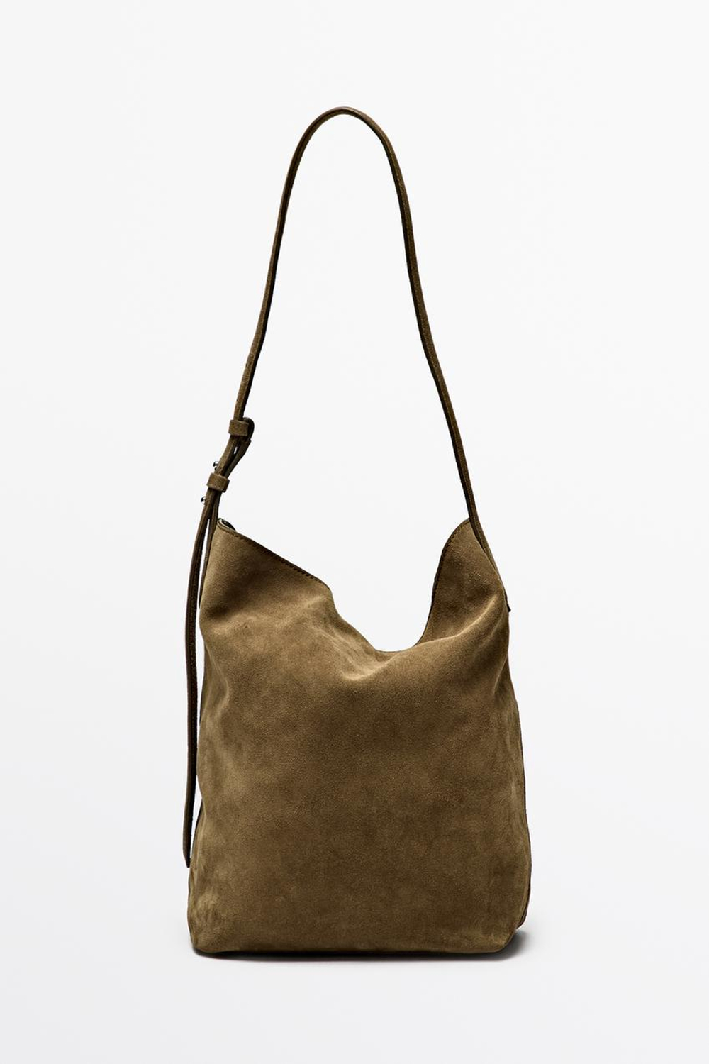 Massimo Dutti Сумка-ведро из состаренной замши, зеленый хаки