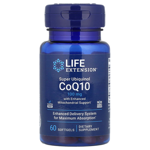 Life Extension, суперубихинол коэнзим Q10 с улучшенной поддержкой митохондрий, 100 мг, 60 мягких таблеток