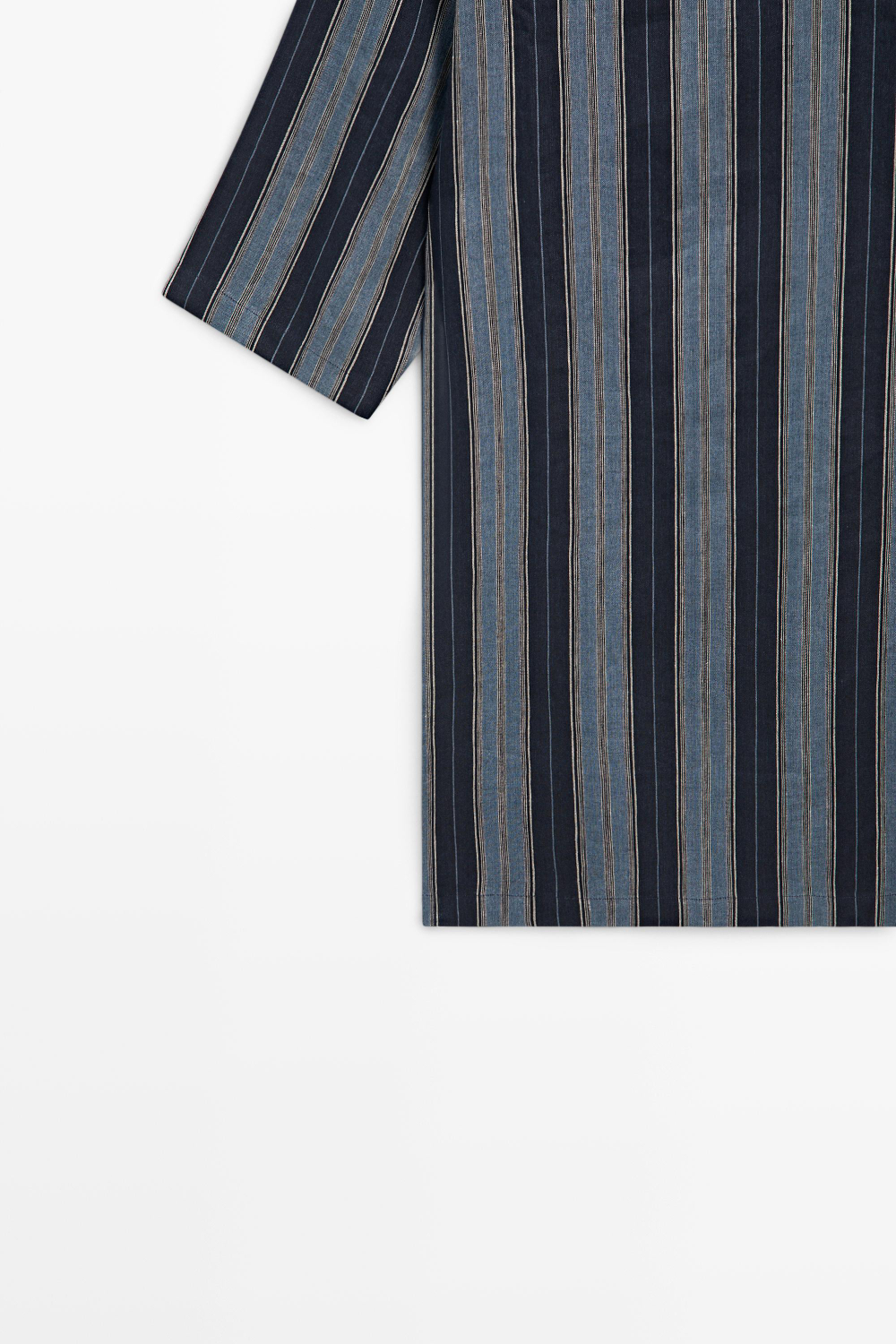 Massimo Dutti Кафтан в полоску из смесового льна и хлопка, синий