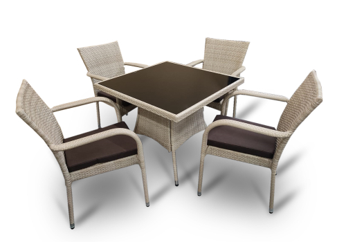 Обеденная мебель из искусственного ротанга стол РИМИНИ «RIMINI»(с подушками) + 4 кресла Милан Wood