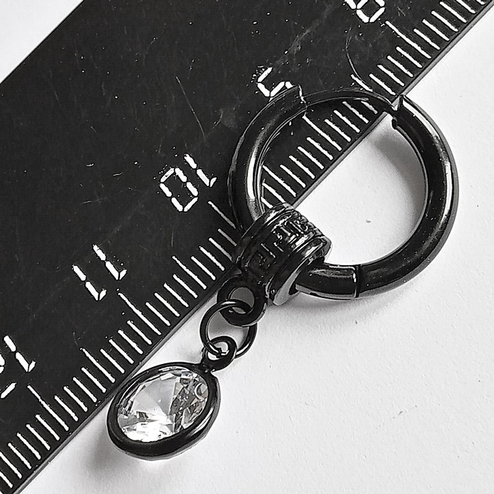 Серьга кольцо с подвеской "Кристалл", диаметр 12мм, для пирсинга ушей. Медицинская сталь, титановое покрытие. Цена за одну штуку!