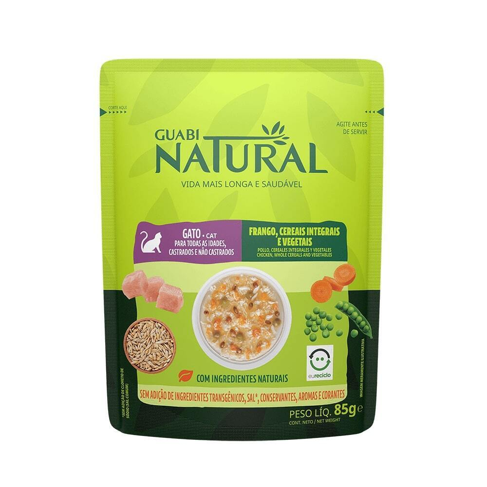 Guabi Natural Cat консервы для кошек с курицей, цельнозерновыми злаками и овощами 85г (пакетик) (Бразилия)