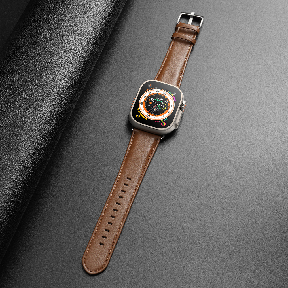 Ремешок из кожи коричневого цвета от Dux Ducis для смарт часов Apple Watch 38, 40, 41, 42мм, серия YS Series