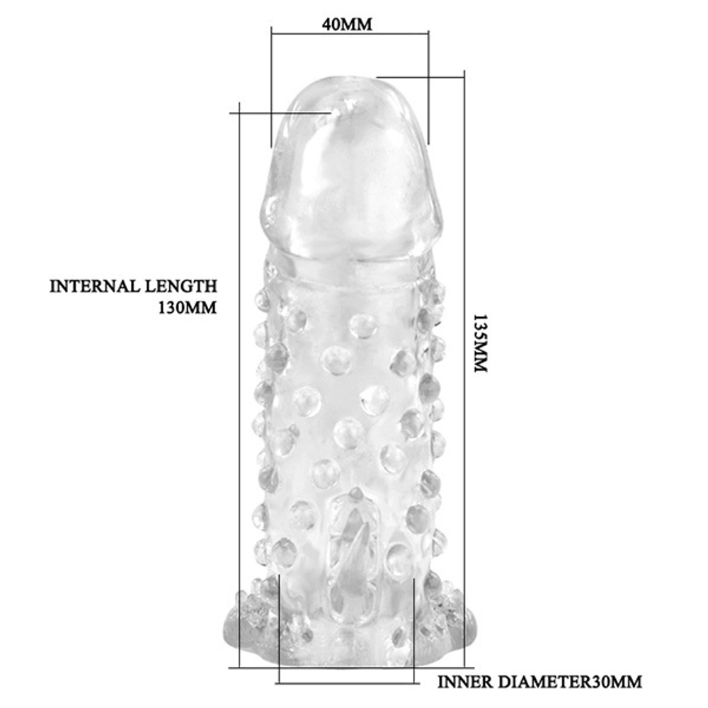 Прозрачная насадка удлинитель 13,5см с пупырышками и усиками Baile Brave Man BI-026203