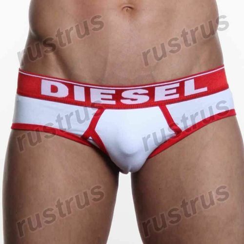 Мужские трусы брифы белые с красной резинкой DIESEL DIS0090