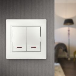 Выключатель Intro Plano 1-105-06 двухклавишный с подсветкой, 10А-250В, IP20, СУ, перламутр