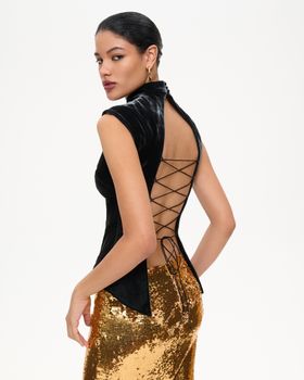 Топ-ципао из бархата с открытой спиной на шнуровке