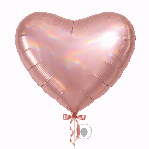 G Шар 36'' / 91 см сердце Розовое Золото, Голография (БГ-150)