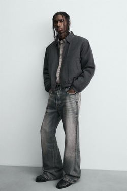 ZARA СТЕГАНАЯ КУРТКА ИЗ РЕЛЬЕФНОЙ ТКАНИ, УГОЛЬНЫЙ