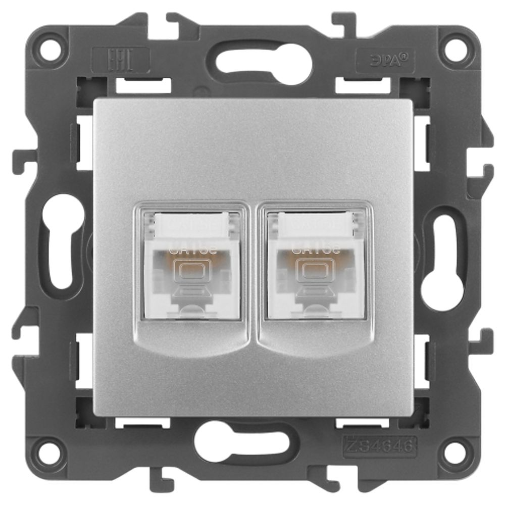 14-3108-03 ЭРА Розетка 2хRJ45, IP20, алюминий | Elegance Алюминий