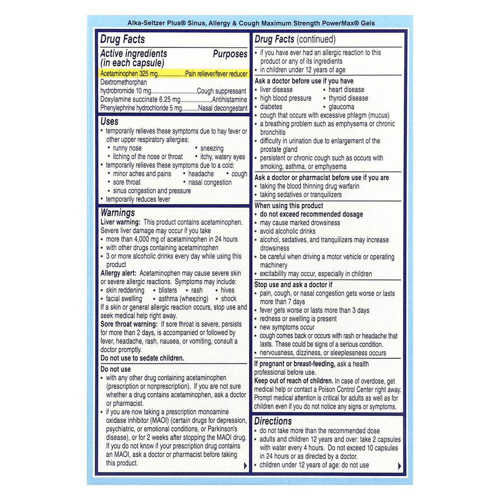 Alka-Seltzer Plus, PowerMax® Gels, Sinus, Allergy & Cough, максимальная эффективность, 24 жидких геля