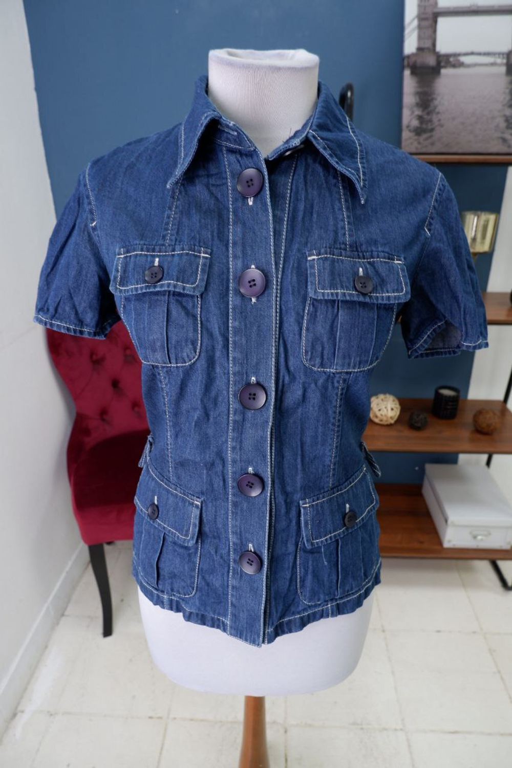 Рубашка джинсовая с коротким рукавом 46 размер