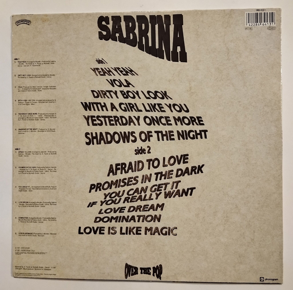 Винтажная виниловая пластинка LP Sabrina Over The Pop (Italy 1991)