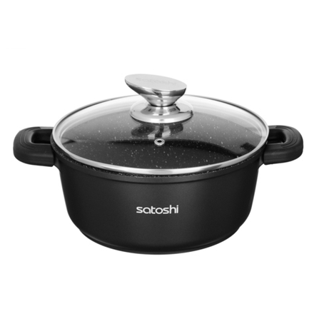 SATOSHI Лион Кастрюля с крышкой 2,0л d20*9см, а/приг.покр.Мрамор, силик.протекторы ручек, индукция