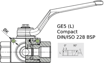 Кран 3-х ходовой шаровый BSP 3/8" DN10 P=500 L-обр. compact с отверстиями для монтажа