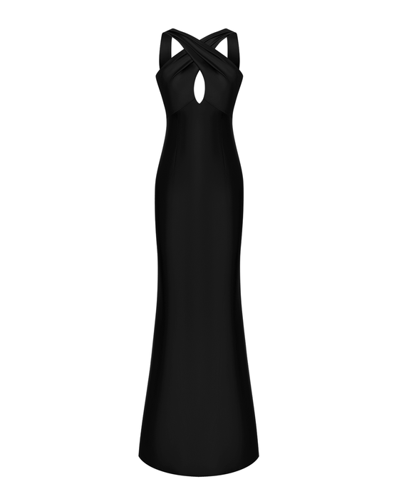 Платье макси из атласа с горловиной халтер и открытой спиной