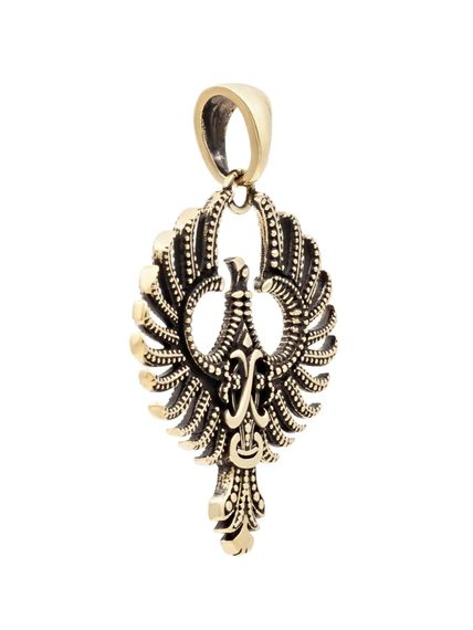 Подвеска двусторонняя Феникс птица из бронзы, вид сбоку